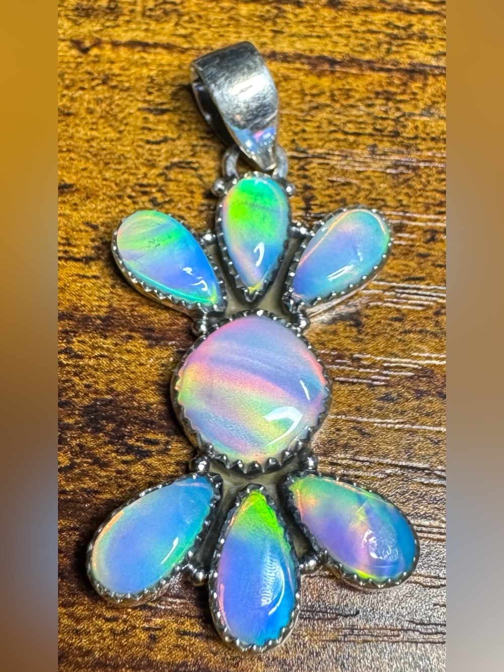 Aurora Opal Pendant in Sterling with Fully Enclosed Back